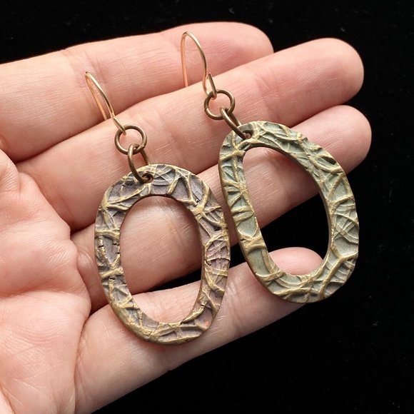 Jane Levy PMC Bronze Art Earrings Handmade Organic Textured Ring French Ear Wire - Picture 2 of 4